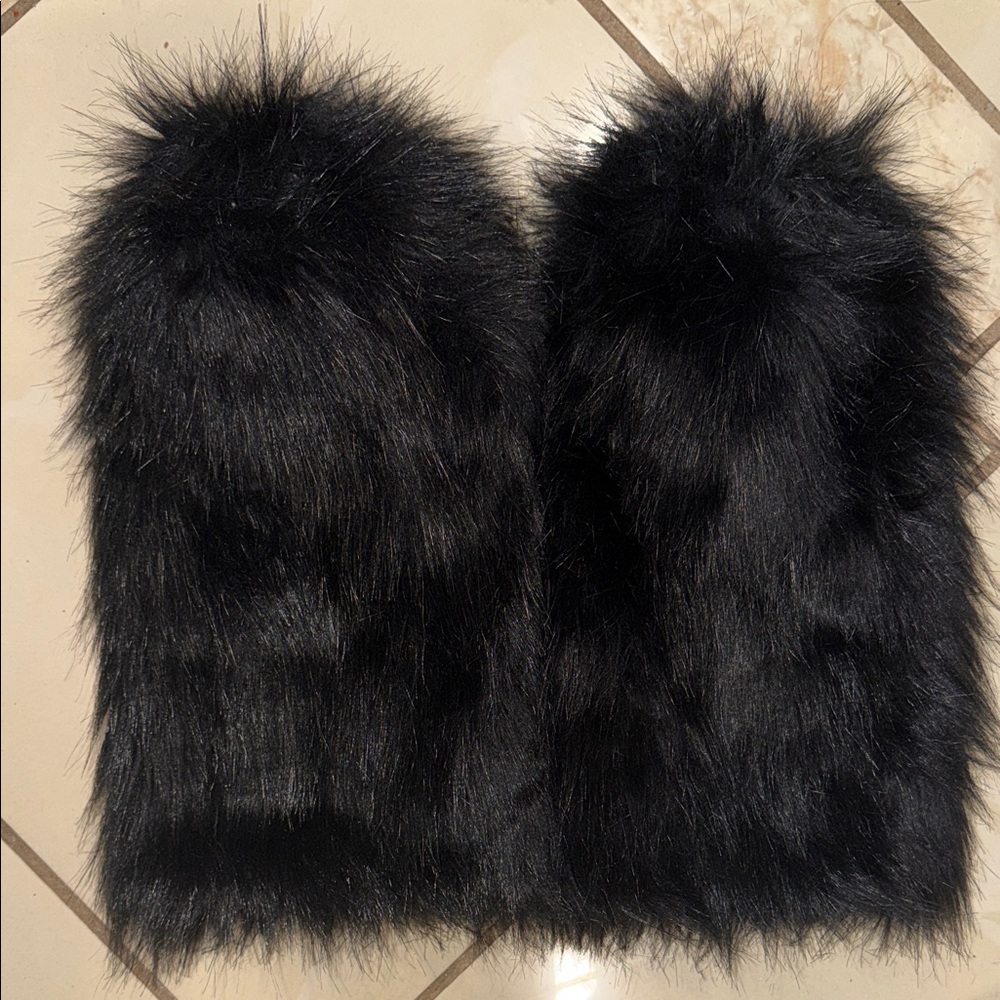 Black Faux Fur Leg Warmers